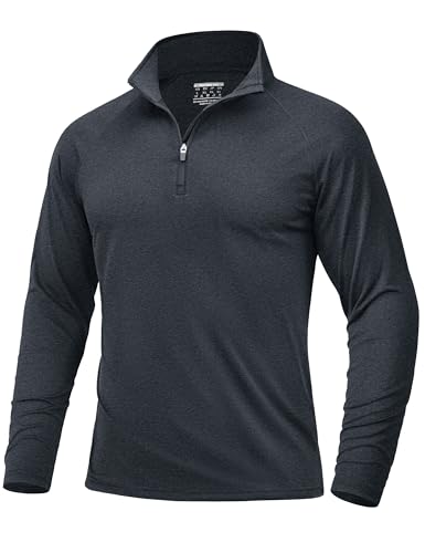 TACVASEN Herren 1/4 Reißverschluss Laufshirts Wasser Atmungsaktiv Schnelltrockenende Trainignsshirts (L, Schwarz)