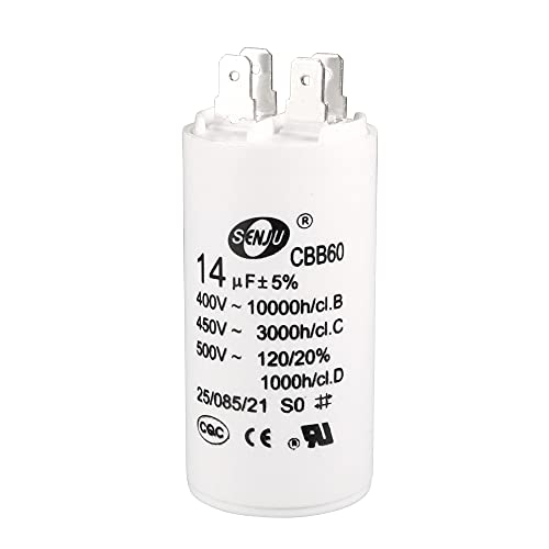 uxcell CBB60 Run Capacitor 14uF 450V AC Double Insert 50/60Hz Cylinder 70x35mm White for Air Compressor Water Pump Motor