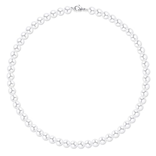 RWQIAN Collier de Perles 6mm/8mm Blanc pour Homme et Femme - Chaîne de Perles Artificielles 40-60cm