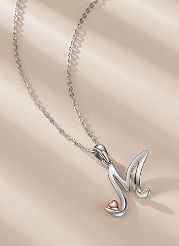 CELESTIA 925 Sterling Silver Initial Necklaces 26 Letter with Rose Gold Heart - 18 Inch Chain3