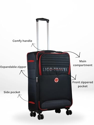 Image of Ligobags Polyester 8 Wheels 360 Degree Wall Street Soft-Sided Cabin Luggage Laptop Roller Case |24 Inch Trolley Bag