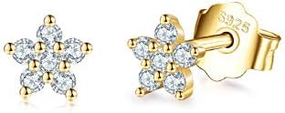 Silver Stud Earrings for Women Girls, Tiny Flower Stud Earrings Small 925 Sterling Silver Hypoallergenic Cubic Zirconia Helix Cartilage Earrings Piercing Sleeper Studs, 3mm/4mm/5mm