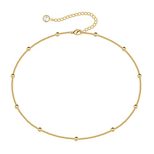 Dainty Satellite Chain Choker Necklace - 14K Gold Plated Bead Pendant Necklace Dainty Chain Necklace for Women Jewelry Choker Necklaces for Women