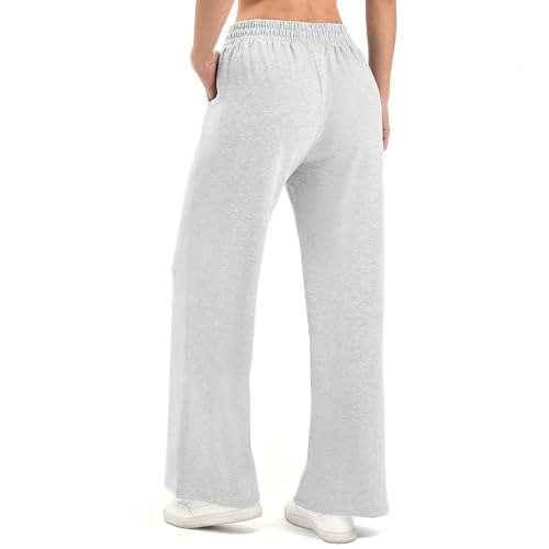 SINOPHANT Women's Wide Leg Sweatpants with Pockets Light Grey L