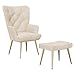 Hawthyhome Eleganter Sessel polsterstuhl Ohnzimmer Sessel Schminktisch Stuhl mit Hocker mit Metall Beinen fürs Wohnzimmer/Schlafzimmer Bis 150 KG belastbar Beige
