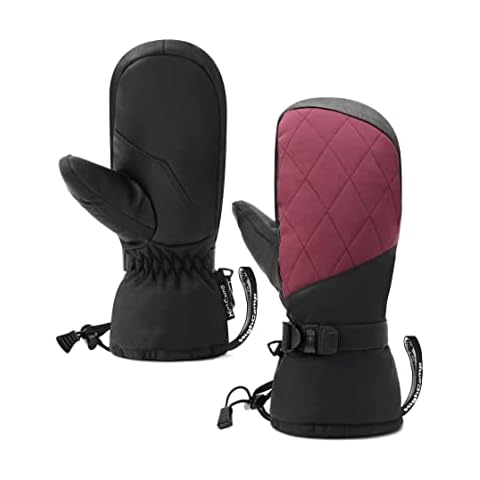 HIGHCAMP Women Ski Snow Mittens, Warm Waterproof Insulated Ski Gloves for Cold Weather Skiing & Snowboarding,(Wine Red,S) Cover