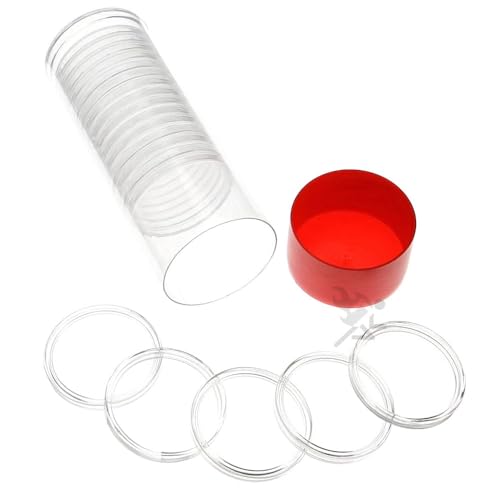 Red Capsule Tube & 20 H38 Direct Fit Coin Holders for Silver Dollars by OnFireGuy