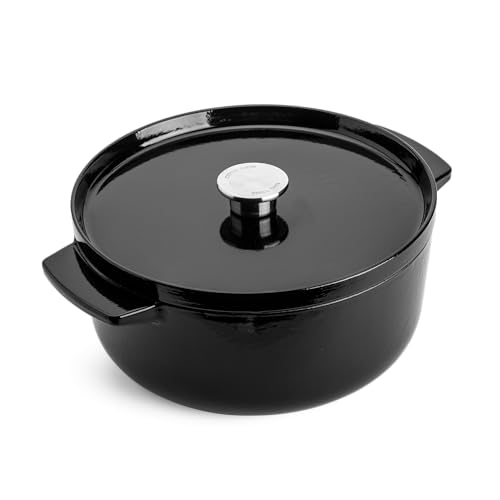 KitchenAid Cast Iron Cocotte en Fonte Émaillée avec Couvercle, Ø 26cm, Ronde, 5,2L, 6kg, Haute Qualité & Durable, Saisir, Frire, Sans PFAS, Induction, Poignée Ergonomique, Au four à 260°C, Onyx Noir