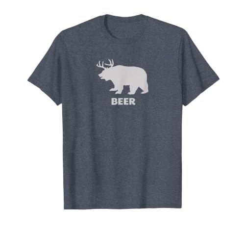 Deer Antlers + Grizzly Bear = Beer, Funny Hunting Drinking T-Shirt, Men, Heather Blue, Small