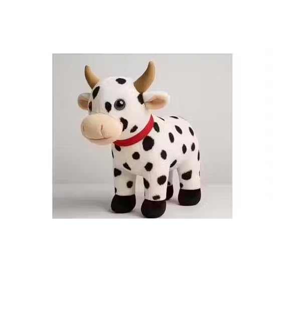 Cow Soft Toy for Kids with Black Spots, White Plush Stuffed Animal-image-35