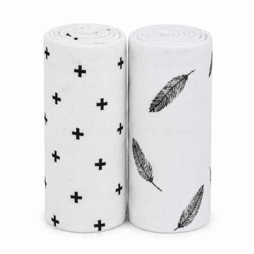 Image of Pure Cotton Muslin Baby Swaddle Blanket for Newborn Baby - Super Soft Wrapper Cloth, Multi-Use Stroller Cover & Gentle on Baby Skin (120 x 120 CM) - Pack of 2 | Black Wing & Black Plus
