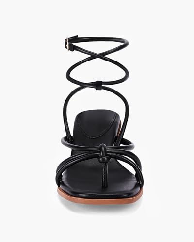 Image of Coutgo Womens Strappy Heels Sandals Thong Gladiator Square Open Toe Low Kitten Heeled Criss Cross Ankle Strap Summer Dress Wedding Shoes