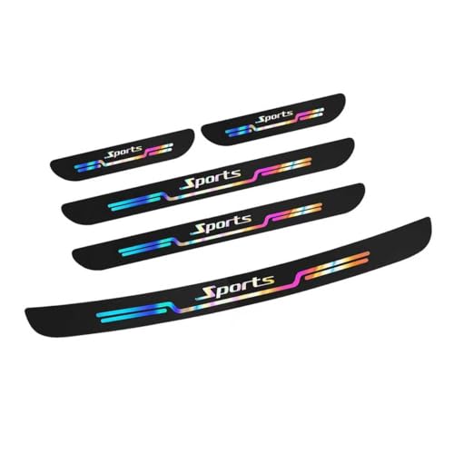 Hugwits 5 PCS Car Door Sill Trunk Protector Trim, Fashion Laser Sport Car Door Sill Decor Sticker, Self-Adhesive Wear-Resistant Waterproof Auto Threshold Decal, Universal for Most Cars