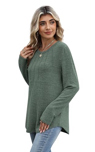 WIHOLL Long Sleeve Shirts for Women Fall Fashion Dressy Casual Pleated Tops Lightweight Sweaters 20253