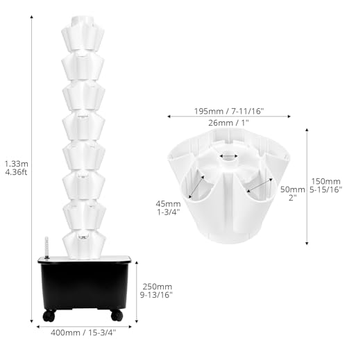 QWORK® Hydroponik Turm Kit 8 Etagen 40 Löcher Pflanzturm Hydroponisches Anzuchtsystem für Kräuter, Obst und Gemüse