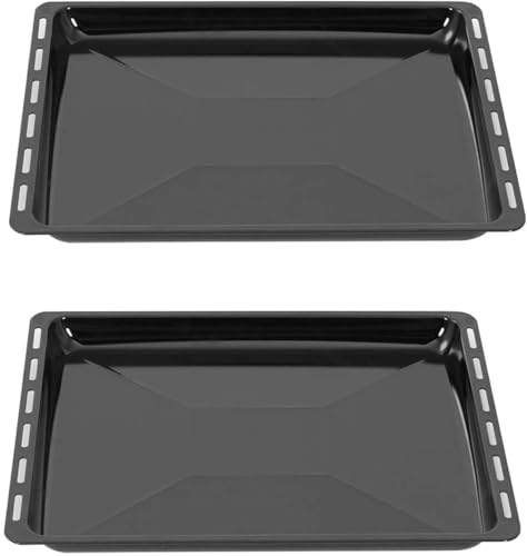 ICQN Backbleche mm 465 x 370 x 30 mm 2er Set, Emailliert Fettpfanne, Verchromt Backofenrost und Emaille Backblech für Backofen & Herd, Gitterrost 465 x 370 mm