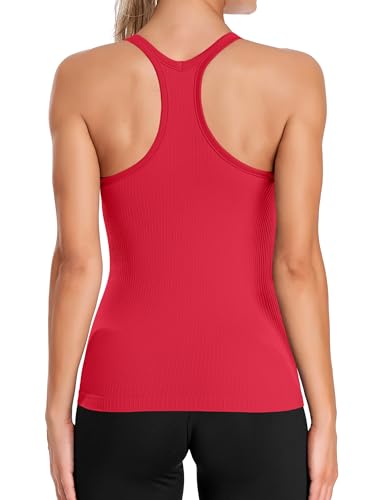 Image of ATTRACO Ribflex Ribbed Workout Tank Tops for Women with Built in Bra Racerback Scoop Neck Athletic Top