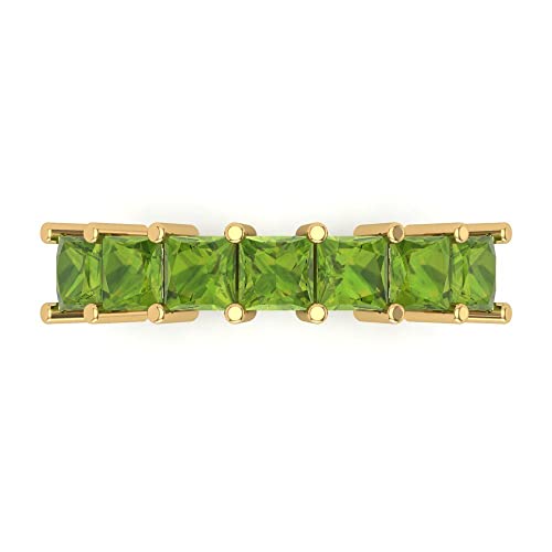 Clara Pucci 1.75 tcw Eternity Wedding Band for Women - 3.5mm Princess Cut Peridot Birthstone Gold Ring - 14K Yellow Gold Stacking Bridal Wedding Ring for her