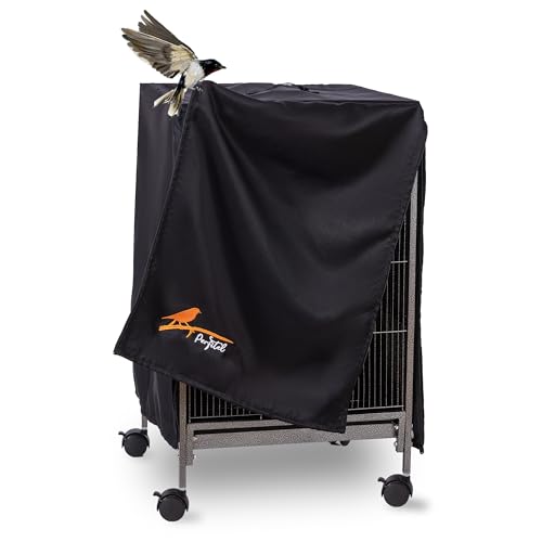 Image of Small Bird Cage Cover(Black) Good Night Black-Out Cover for Birdcage with Roof Top Durable Breathable Washable Material (cage is not Included) (17.9 inch L x 17.9 inch W x 30.3 inch H, L Shape)