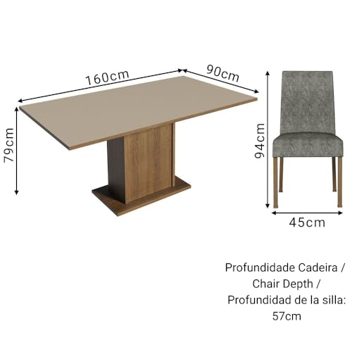 Image of Madesa 4 Seater Dining Set with Fully Cushioned Rectangular Table Top, Sturdy Wooden 160 Cm for Dining Room and Kitchen - Brown /Beige /Grey