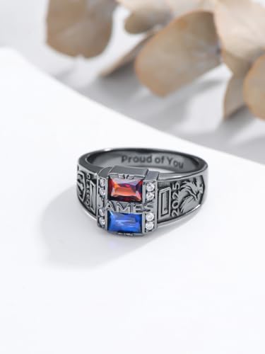 Class Rings for Men high school College, 925 Sterling Silver/10K/14K/18K Graduation Rings, Birthstone Fully Personalized Class of 2025 Ring, Graduation Jewelry Gifts Customizable Size 5-153