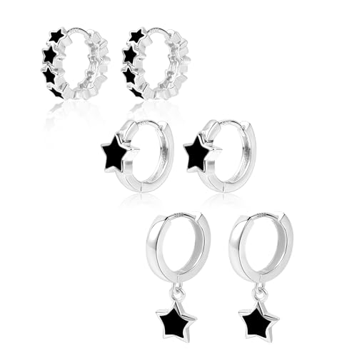 ALEXCRAFT Juego Pendientes Mujer Plata 925 Aguja Aros Plata Mujer Pequeños Pendientes Plata Aro Estrella Mujer Piercing Oreja Set Aretes