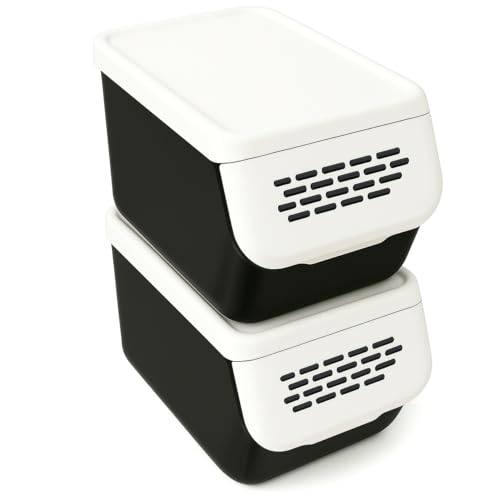 HRB 2er Set Aufbewahrungsbox mit Deckel - Kartoffelbox - Kartoffel Aufbewahrungsbox - Trocken und Lichtschutz - Spülmaschinengeeignet - Länger Haltbar - Verlangsamtes Keimen - Praktische Lagerung