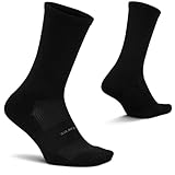 Feetures - High Performance Cushion - Crew - Athletic Running Socks for Men and Women - Black - Size Large