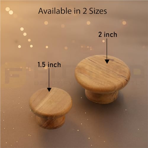 Image of 4 Piece Solid Teak Wood Round Drawer Knob| Smooth Natural Finish Wooden Cabinet & Wardrobe Handle | Modern Minimal Cupboard & Kitchen Furniture Knob - 1.5 Inch-| 3 Years Warranty |