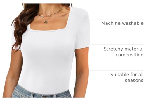 Image of XIEERDUO Womens Square Neck Short /Long SleeveTops 2024 Spring Summer Slim Fit Tees Shirts