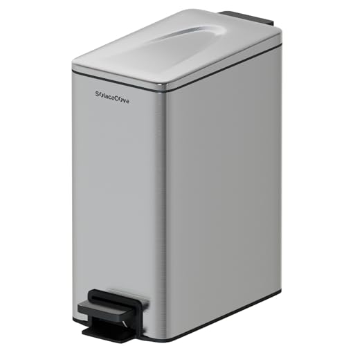 Stainless Steel Step Trash Can with Silent-Close Lid,2.1 Gallons Small Bathroom Garbage Bin with Removable Liner Bucket 8L(Brushed Gray)
