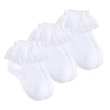 Gkhlg 3 Paar Söckchen Mädchen mit Rüschen Baumwolle Spitze atmungsaktiv für Baby Mädchen 4-8 Jahre Alltag Schule Party (DE/NL/SE/PL, Alter, Einheitsgröße, Regular, 4–7 Jahre, Weiß)