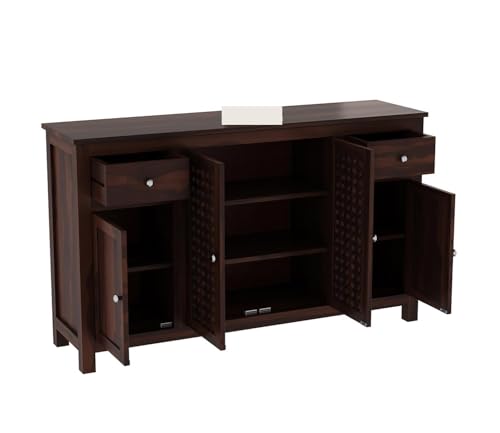 Image of SHIKHA WOOD CRAFT Solid Sheesham Wood Sideboard Cabinet Drawers and Door Storage | Multipurpose Wooden Chest of Drawers Furniture for Bedroom, Living Room, Home, and Office (Walnut Finish-4 Doors)