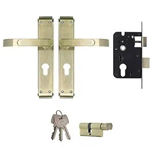Godrej Mortise Door Lock Handle Set | 200mm - 1CK Gloria | 7 Pin Brass Tumbler Mechanism 60mm | Suitable for Left & Right Handed Doors (Antique Brass Finish)