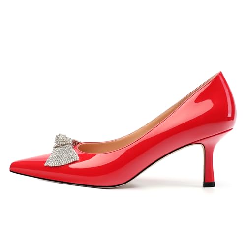 Women's Pumps,Pointed Closed Toe High Heels for Women,Rhinestone Bow Stiletto Pumps Wedding Party Dress Shoes2