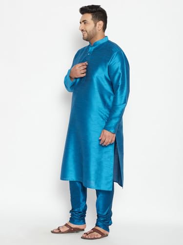 Image of Vastramay Plus Men's White Silk Blend Kurta Pyjama Set VPLUSMKWH001nPBL 44 | Independence Day