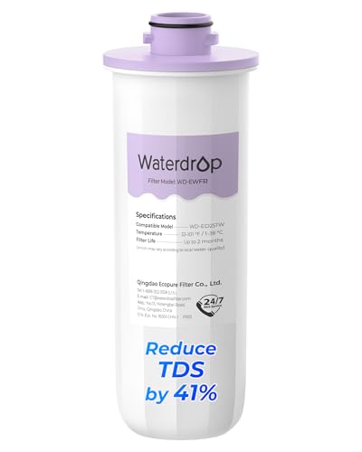 Waterdrop WD-EWFR Replacement Filters for Waterdrop Rechargeable Dispenser WD-ED25TW, Reduce TDS by 41%, Retains Key Minerals, Improve Flavor, 1 Pack