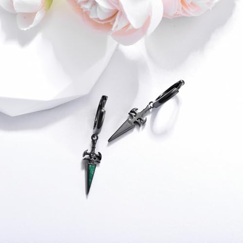 Black Cross/Feather/Sword/Spike/Star of David Dangle Drop Earrings 925 Sterling Silver Turquoise Malachite Abalone Punk Jewelry Gothic Birthday Gifts for Men Women2