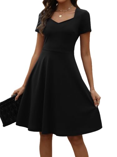 Barasa Summer Ladies Black Dress Elegant Sweetheart Neckline Short Sleeve Party A-Line Knee Length Funeral Dresses For Women D163 Black M thumb #1