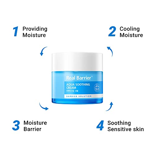 Real Barrier Aqua Soothing Cream 1.7 Fl.oz. 50Ml Hyaluronic Acid Facial Cream| Redness Relief Face Cream For Sensitive Skin | Face Moisturizer For Dry Skin| Calming Chamomile Extract| Korean Skincare #TOP2