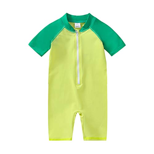 YIRONGWANG Baby Toddler Boys Girls Swimsuit One Piece Swimwear Bathing Suit Rash Guard with Zipper Short Sleeve 3-24 Months Green-Yellow