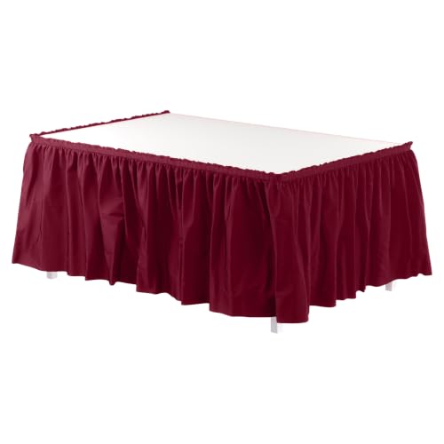 Exquisite Burgundy Table Skirt 24 Pack - Disposable Plastic Table Skirts for Rectangle Tables 6ft 8ft & Round Tables - 29in x 14ft Self-Adhesive Strip - Birthday Wedding Gender Reveal Decor