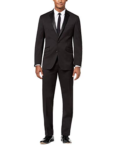 Adam Baker Men's Super 140's 100% Wool Slim Fit Two-Piece Notch Lapel Formal Tuxedo Suit