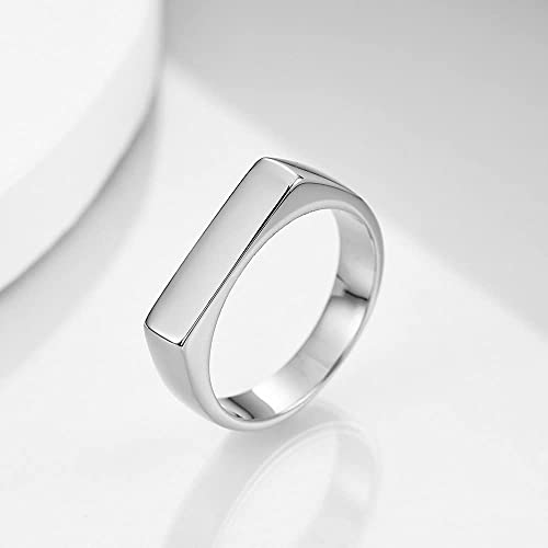 Myneney Stainless Steel Square Shape Signet Style Classical Simple Plain Wedding Engagement Statement Ring (Geometrical Silver, 11) #TOP3