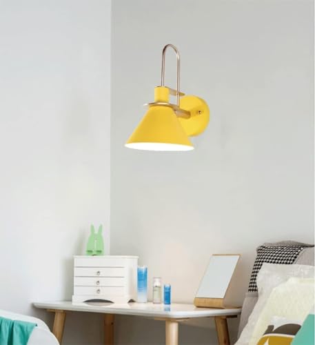 Wall Sconces Modern Cone Metal Shape Wall Lantern Kit Bedside Wall Mount Lamp Sconce 1 Light Indoor Decoration -Black Finish, Tl-2204/Yellow