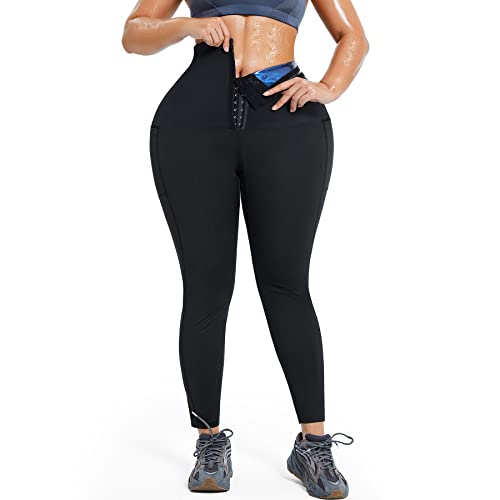 Sunacgo Women Sauna Sweat Pants With Pocket High Waist Workout Leggings Hot Thermo Body Shaper Slimming Weights(Black, Medium) #TOP6
