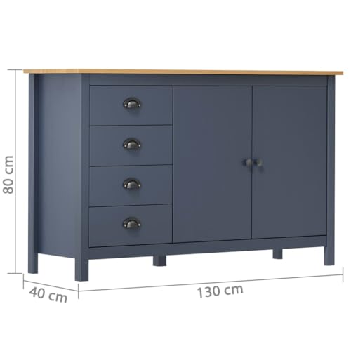 Aparador gris de pino macizo de 130 cm con 4 cajones y 2 puertas para salón 3