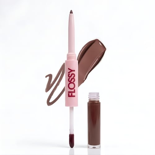 Image of Flossy Cosmetics The Fine Line Plumping Lip-Duo - Blocked | Lip Liner & Lip Oil for Fuller Looking Lips | Long-Lasting Lip Contour, Hydrating Glossy Finish | Vegan & Cruelty-Free, 4g