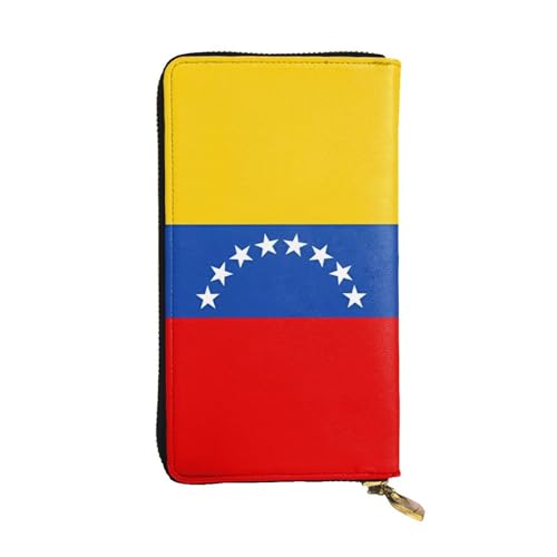 Portefeuille femme motif Venezuela en cuir noir 19x10.5 cm