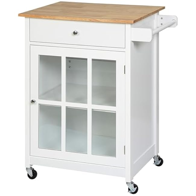 27 Rolling Kitchen Island Cart with Drawer and Glass Door Cabinet, Kitchen Trolley with Adjustable Shelf and Towel Rack,for use in Restaurants-wnE2gXsF
